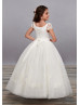 Ivory Satin Tulle Flower Girl Dress With Floral Belt